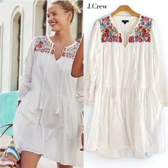 J.Crew Farmers Market White cotton Dress with Floral Embroidery medium - Picture 1 of 8
